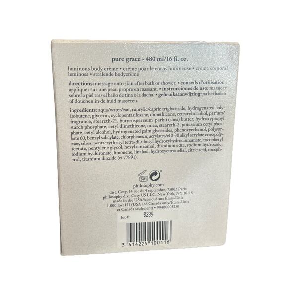 New in Box Philosophy Pure Grace Luminous Body Crème 16 Fl Oz /480 Ml - Picture 3 of 3
